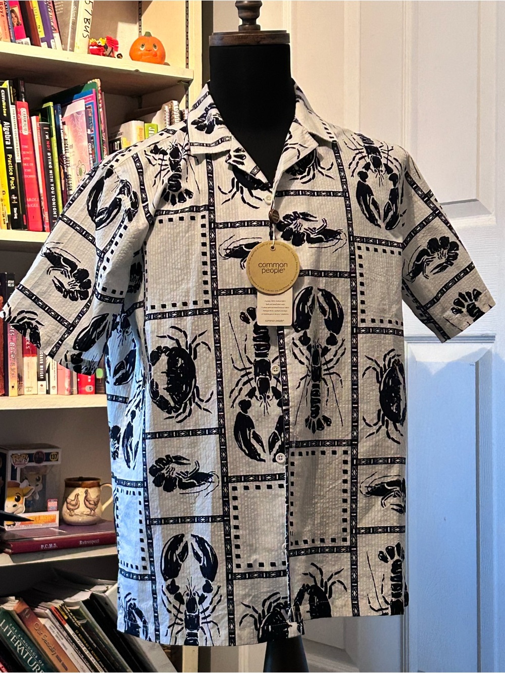 Common People Lobster Seersucker 100% Cotton Shirt Large